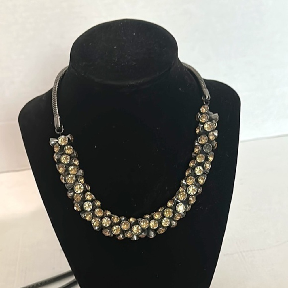 Vintage Chicos Rhinestones Gunmetal Necklace EUC